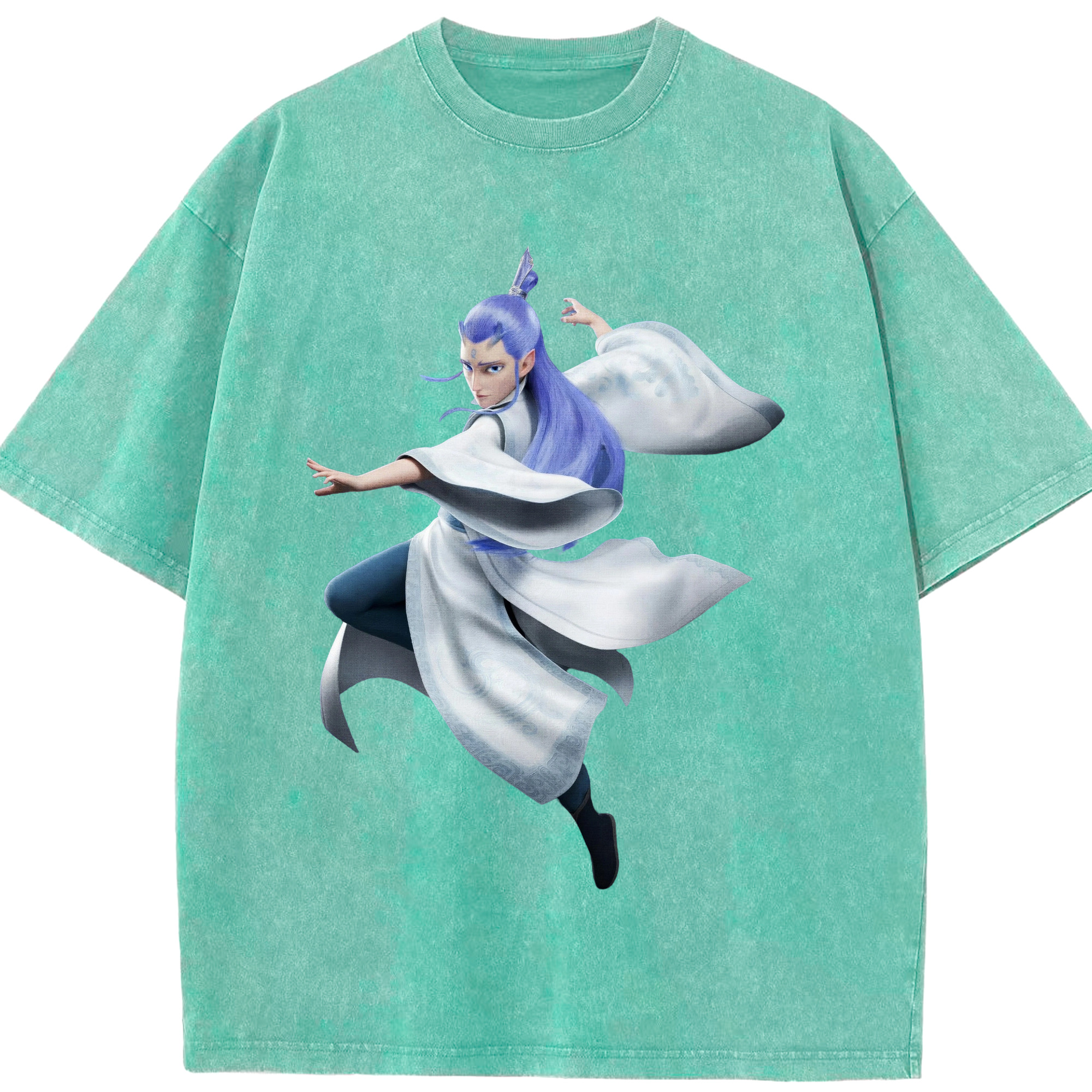 （画像用） Ne Zha 2 ナタ 魔童の大暴れ 綿100% ヴィンテージ風 半袖Tシャツ（フロントプリント）